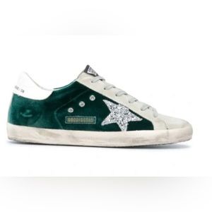 superstar golden goose emerald velvet sneakers, size 6